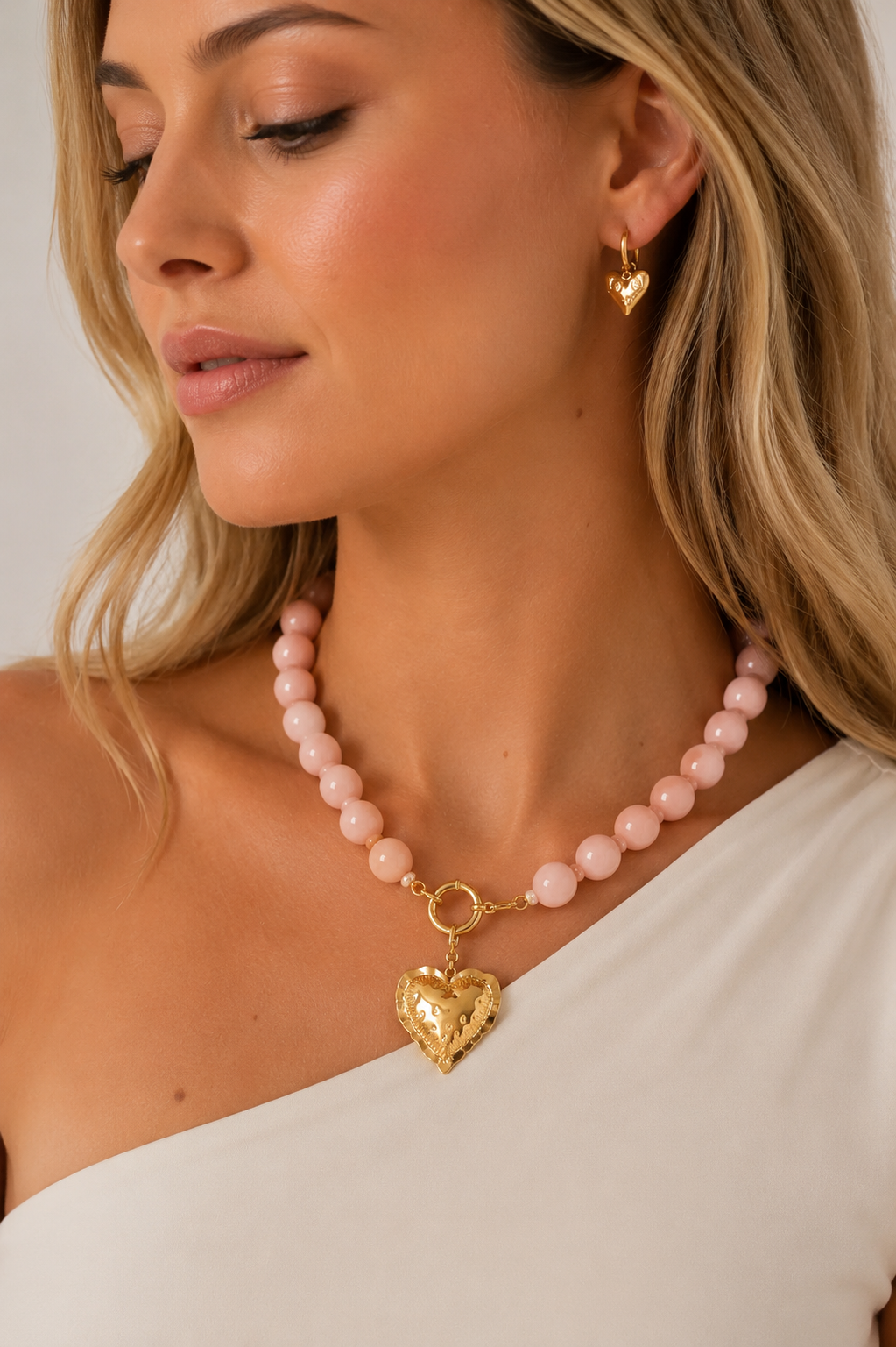 Stainless Steel Kralen Ketting – Soft zalm Elegance K013