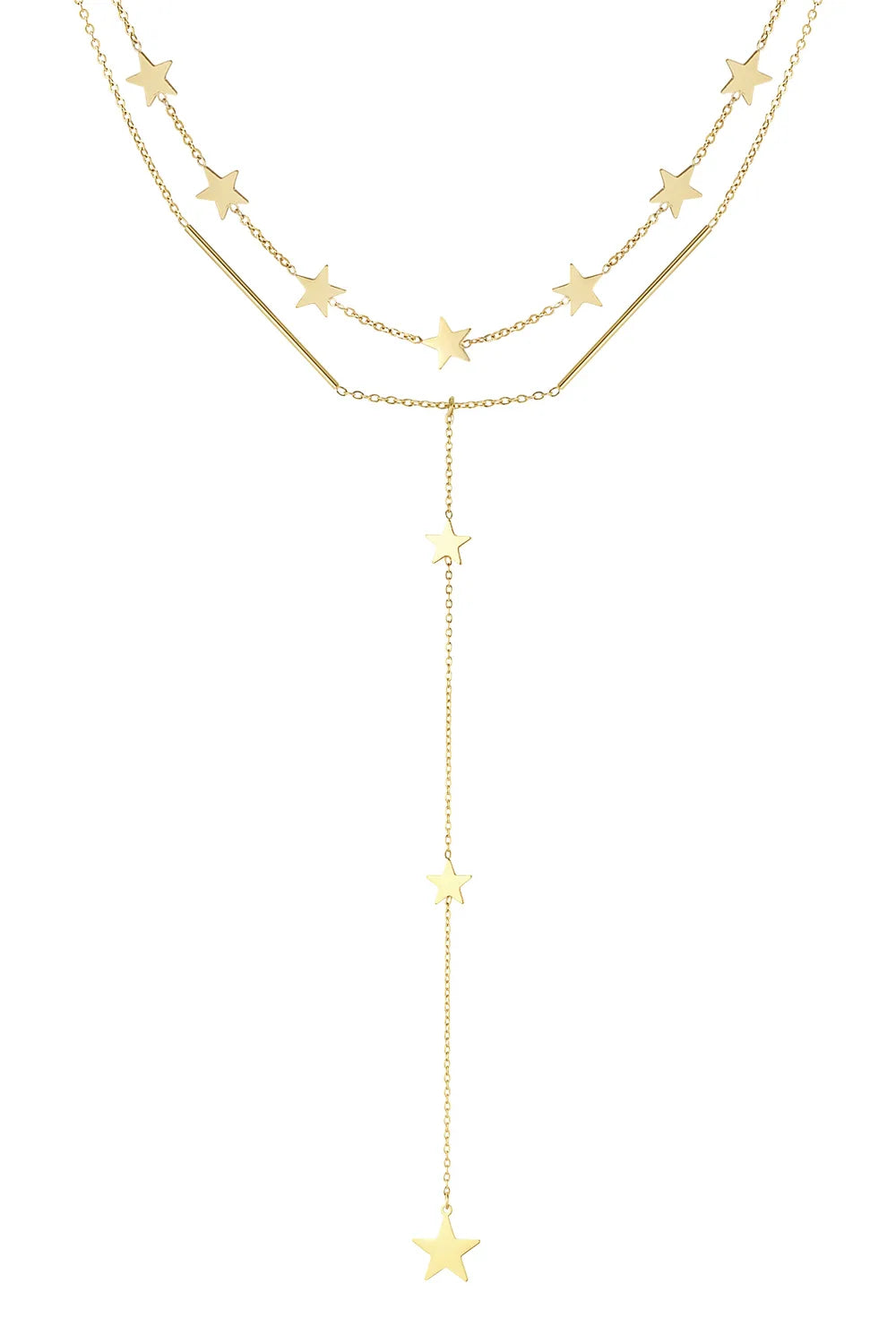 Gouden Star Layer Ketting – Stainless Steel Dubbele Sterren Ketting K032