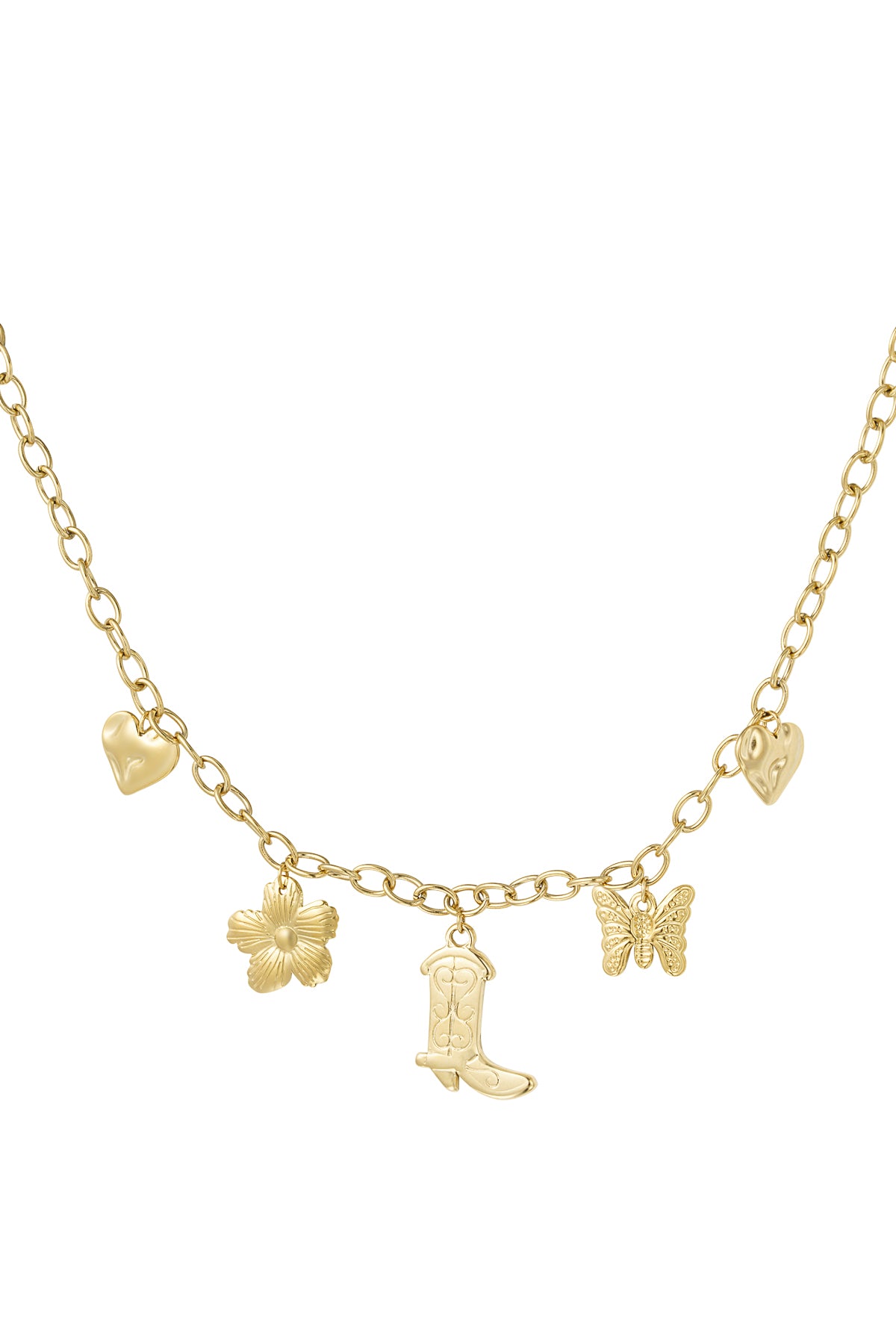 Wildflower Western Charm Ketting – Stainless Steel met Hart, Laars & Vlinder Bedels K023