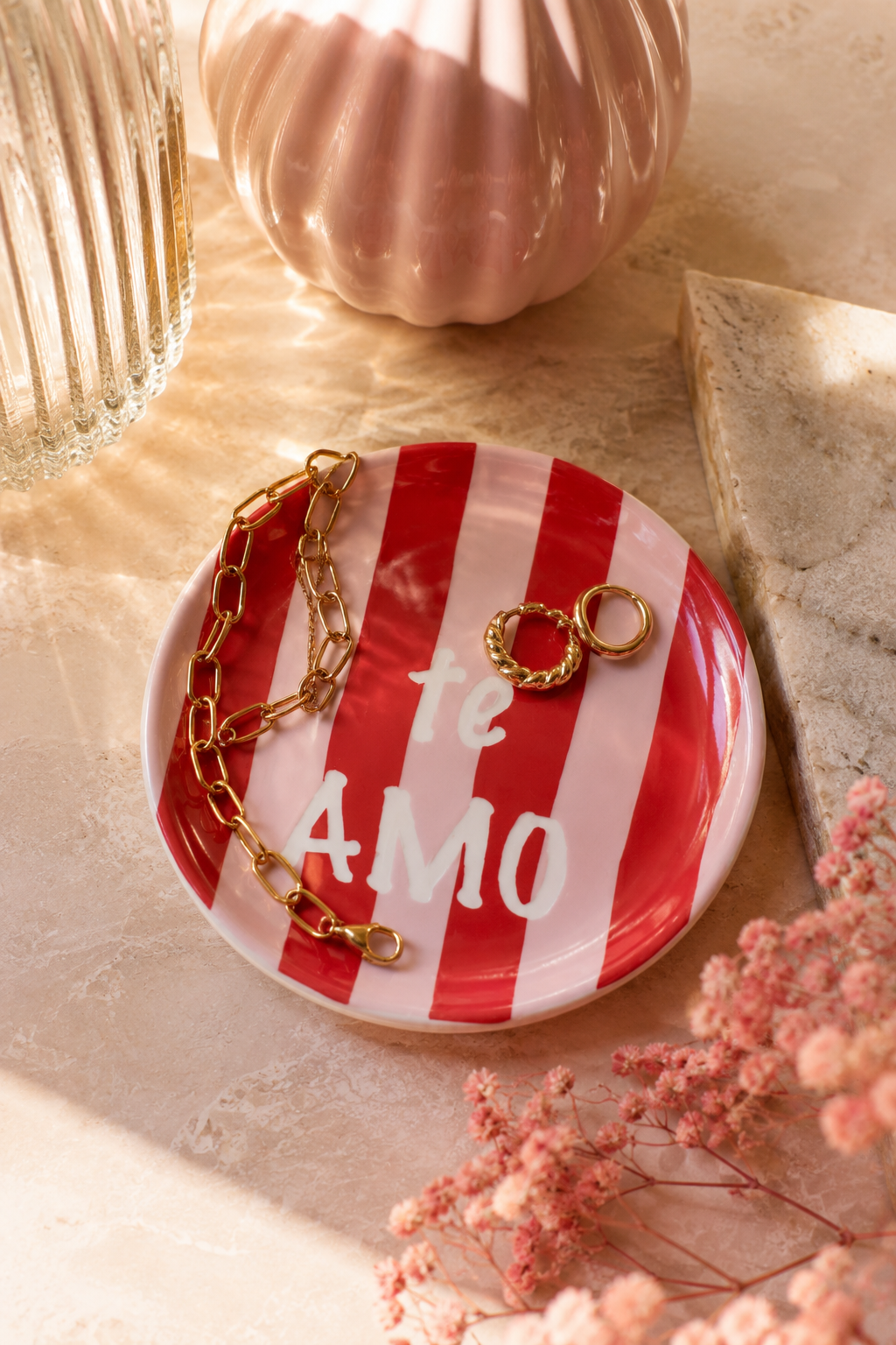 Keramisch Schaaltje – Rood/Wit Gestreept Liefdesdesign S001