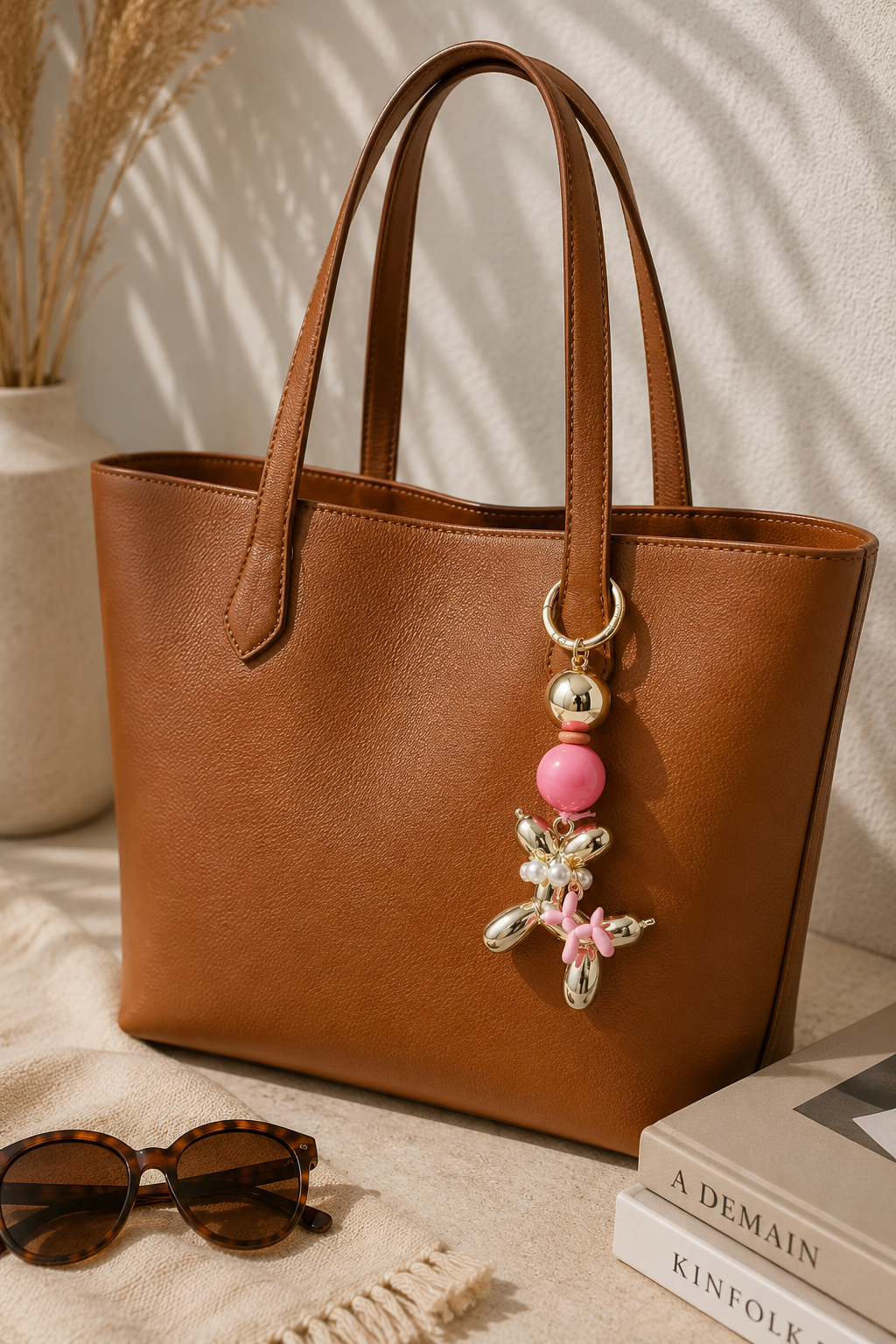 Tassenhanger dog goud roze T011