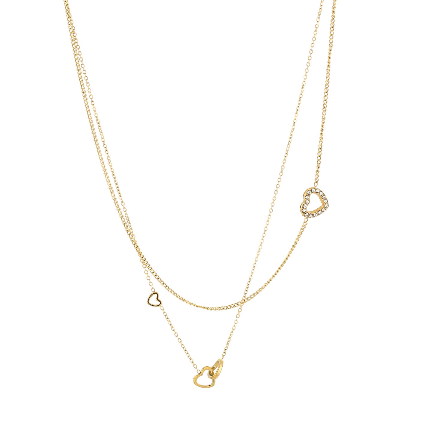 Gelaagde Gouden Hartjes Ketting – Stainless Steel K034