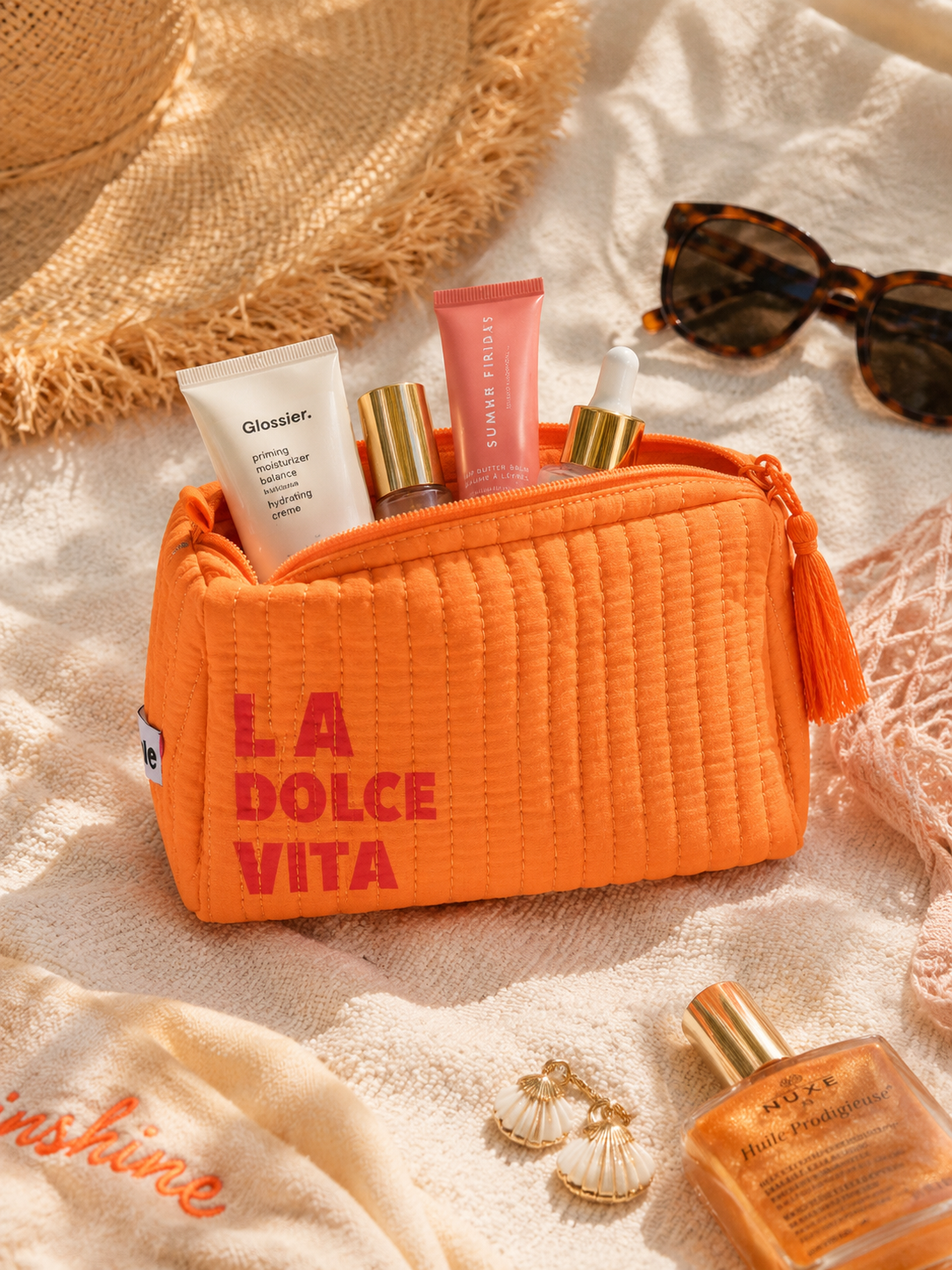 Oranje La Dolce Vita Toilettas – Gewatteerde Travel Bag met Tassel Detail M009