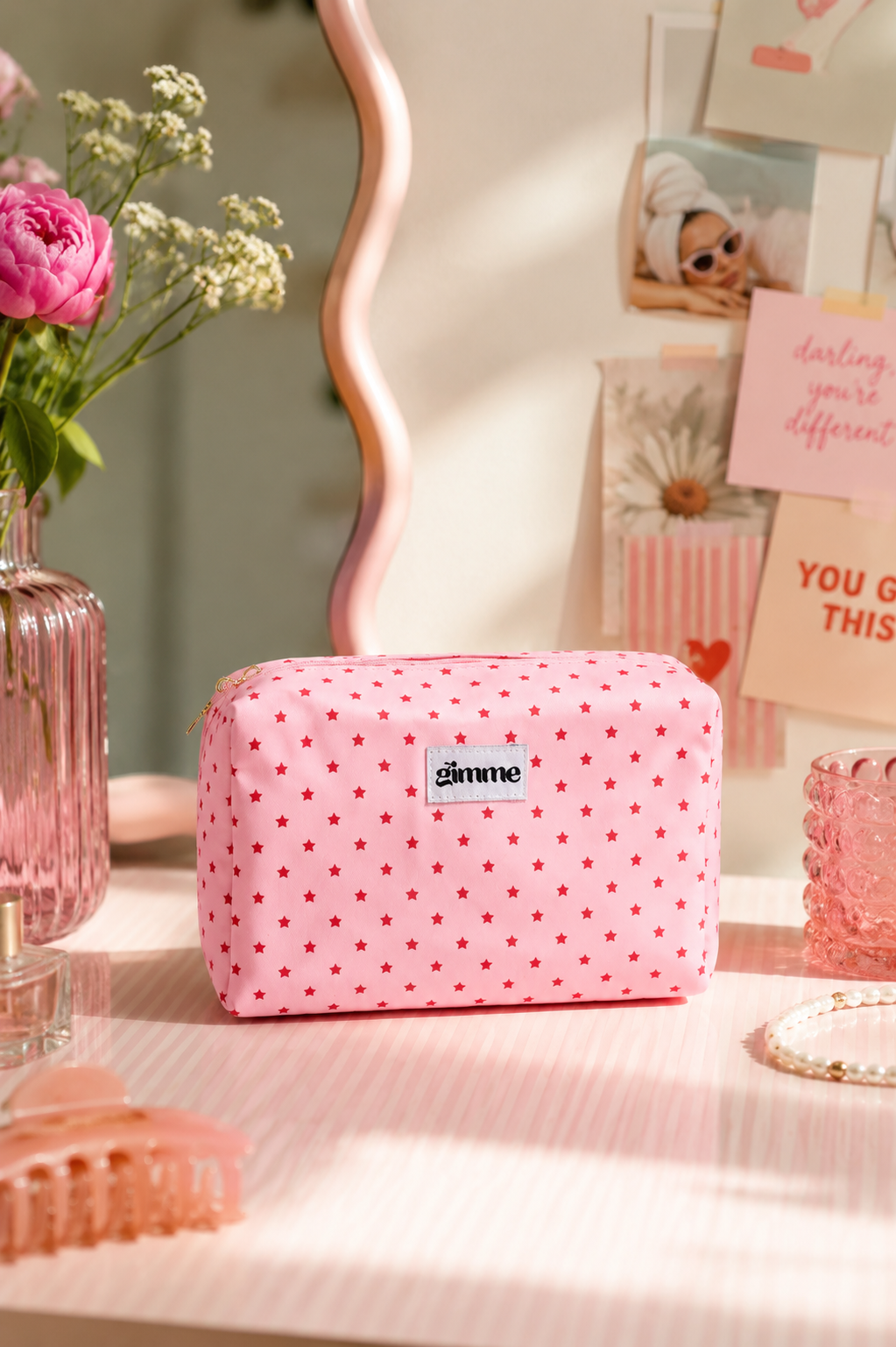 Elegant Beauty tasje roze met ster motief M007