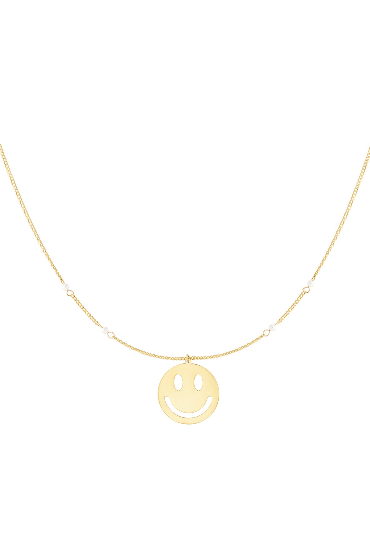 Happy Pearl Smile Ketting – Stainless Steel met Smiley Hanger & Parel Details K022