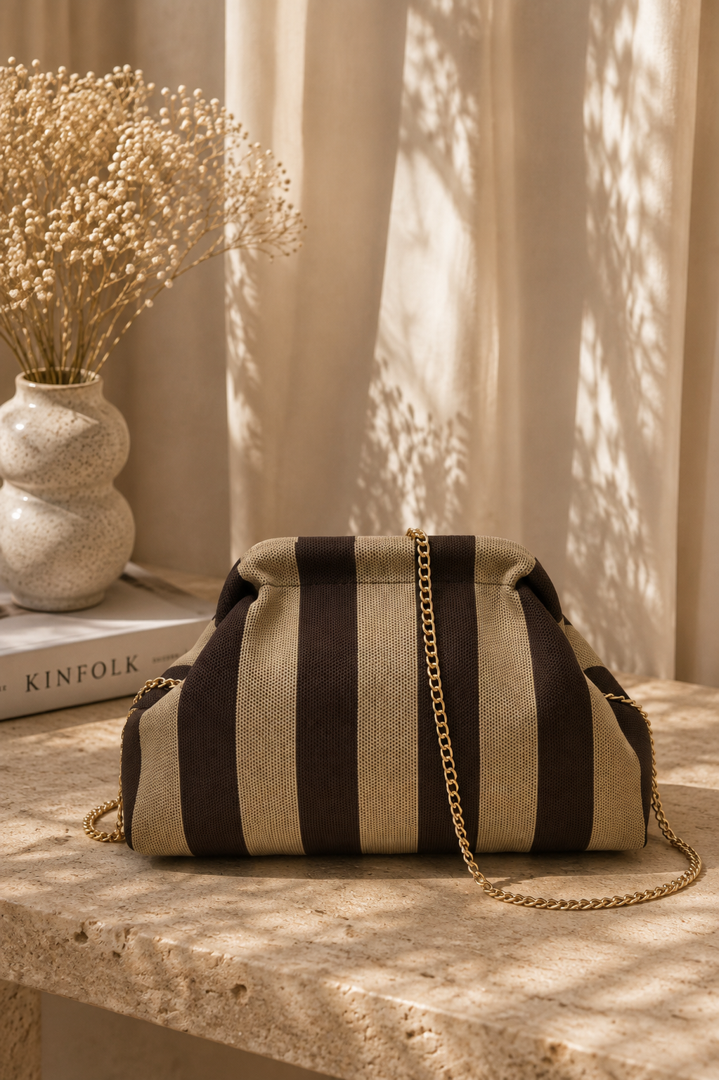T021 Schoudertas met brown Beige Chain Strap