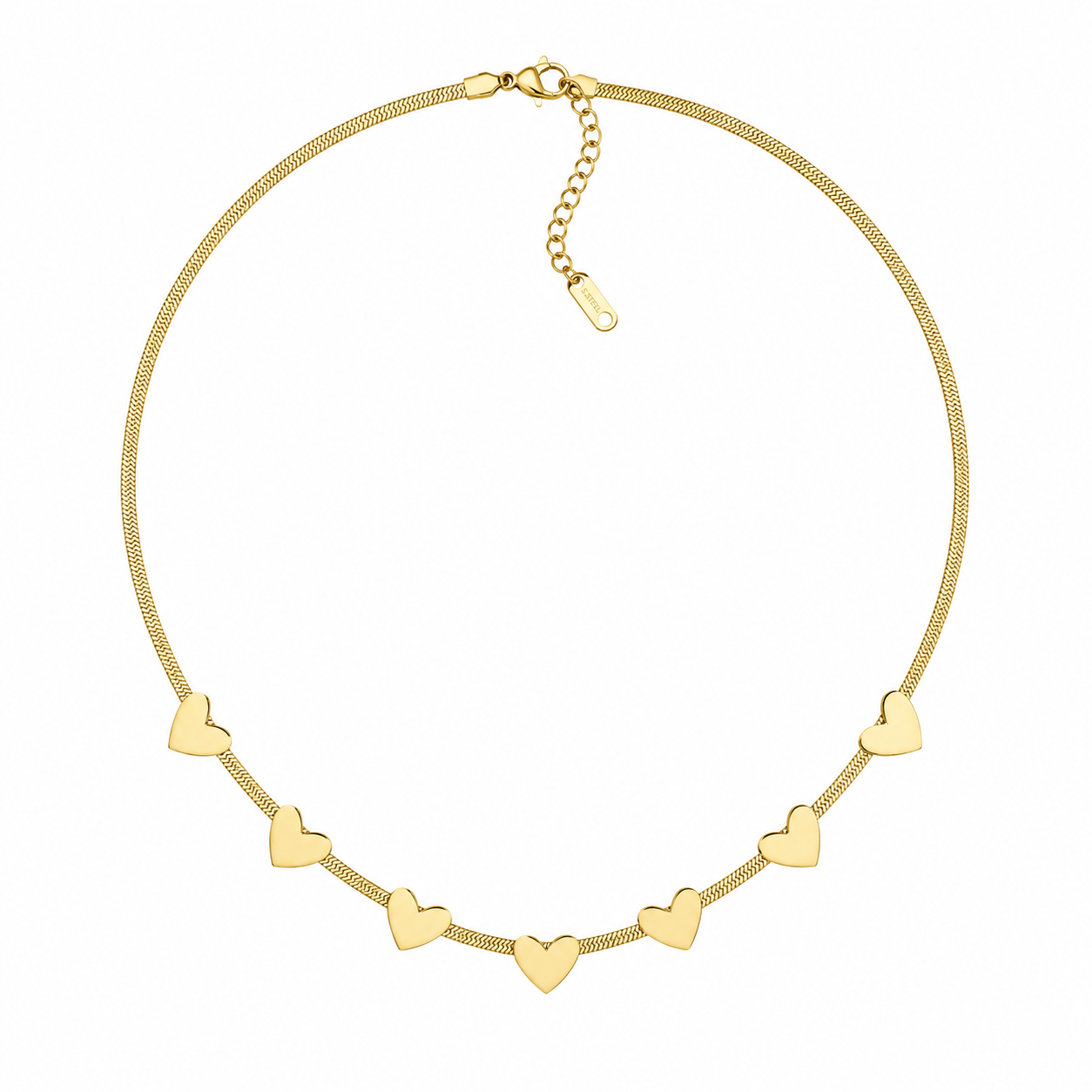 Lovely Hearts Ketting – Stainless Steel met Gouden Hartjes Bedels K026