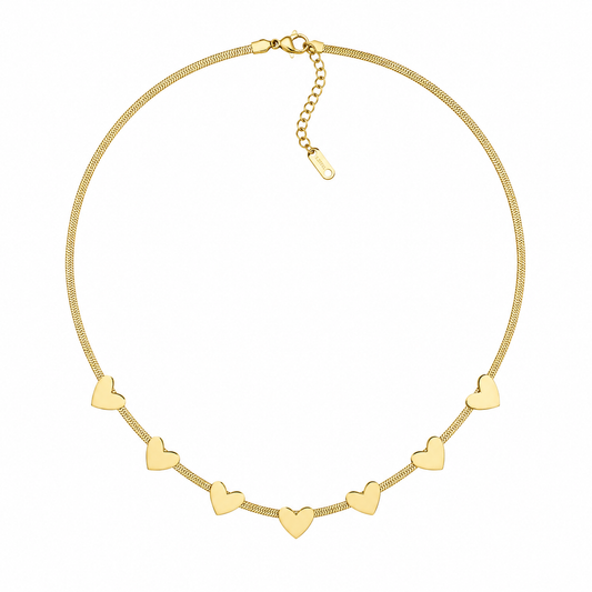 Lovely Hearts Ketting – Stainless Steel met Gouden Hartjes Bedels K026