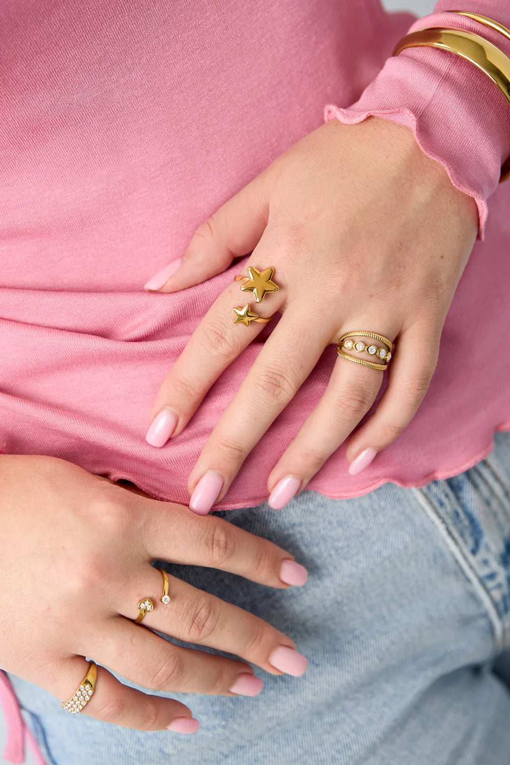 Gouden Starlight Ring – Verstelbare Stainless Steel Sterren Ring R014