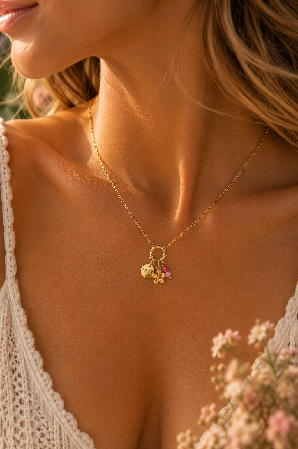 Stralende Bloemen Charms Ketting  BK012
