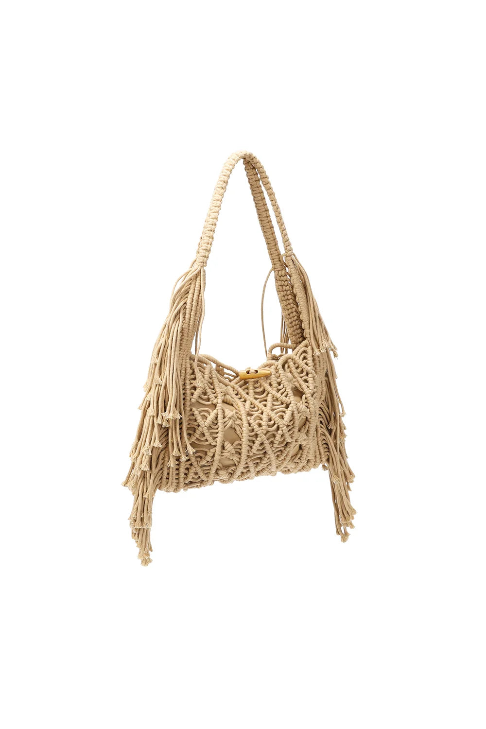 T004 Boho Macramé Schoudertas Kaki – 100% Katoen