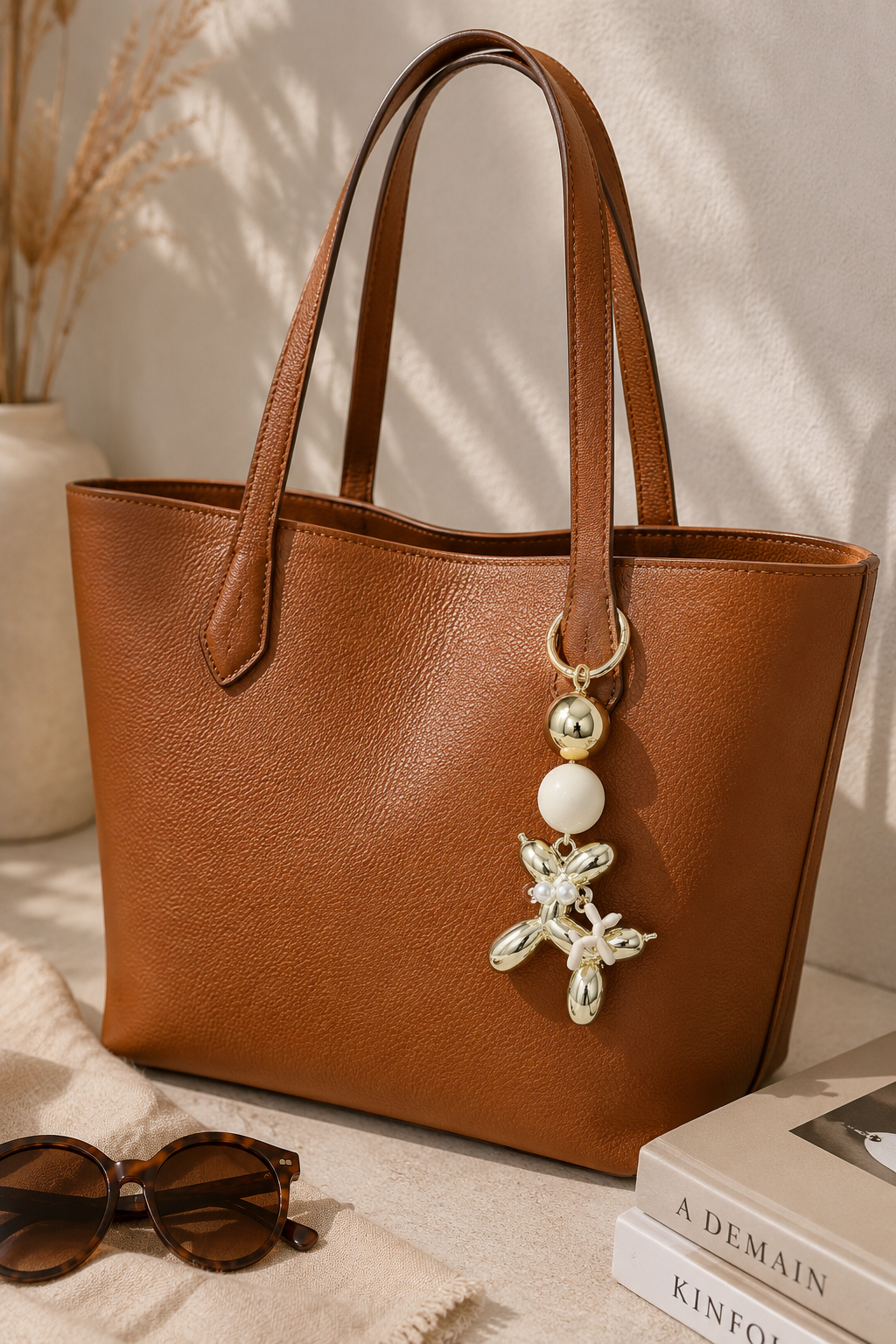 Tassenhanger dog goud wit T010