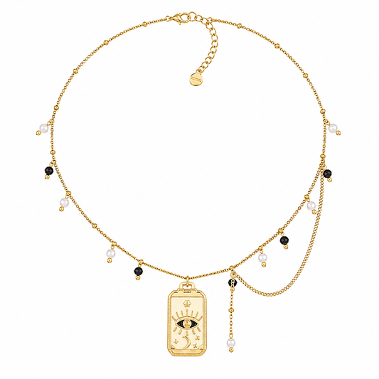 Mystic Eye Pearl Ketting – Stainless Steel met Oog Hanger & Parel Details K025