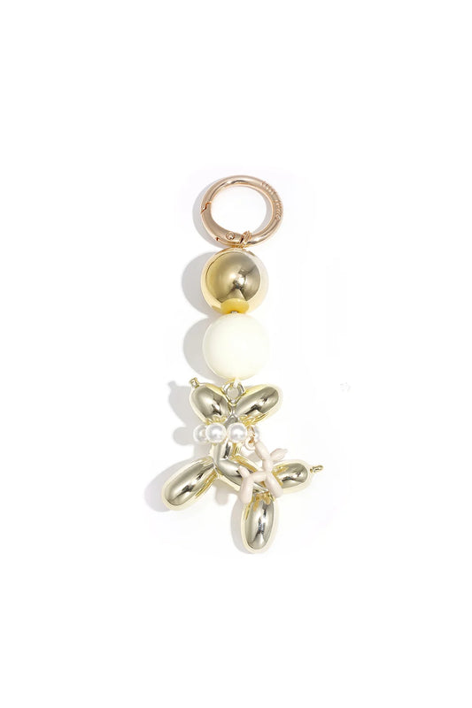 Tassenhanger dog goud wit T010