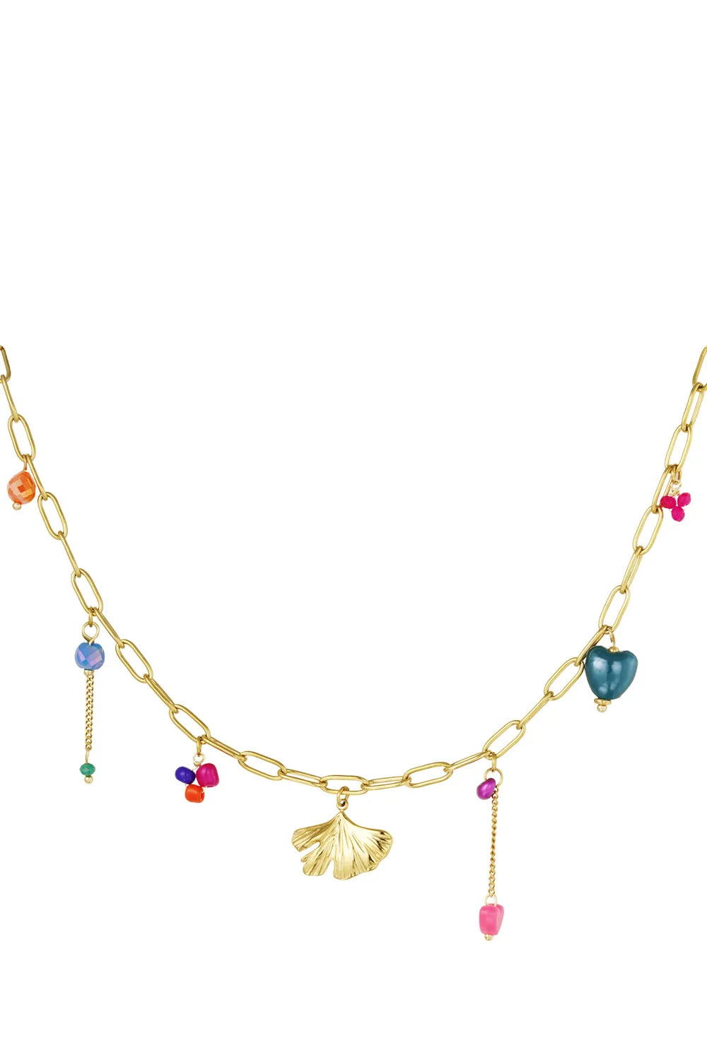 Ocean Bloom Charm Ketting – Stainless Steel met Schelp & Kleurrijke Bedels K020