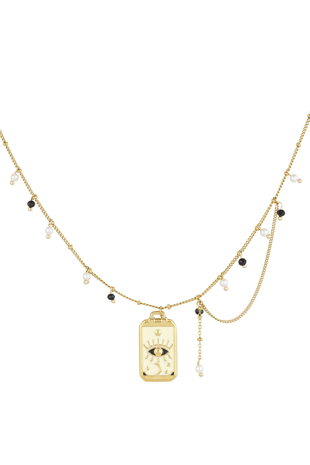 Mystic Eye Pearl Ketting – Stainless Steel met Oog Hanger & Parel Details K025