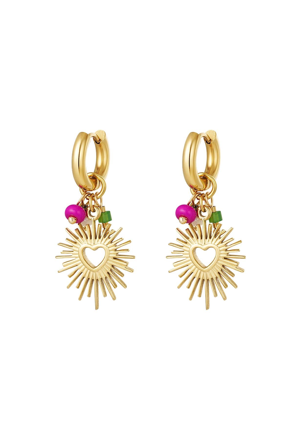 Gouden Heart of Sunshine Oorbellen Stralende Charms met Kleurrijke Details Stainless steel O015