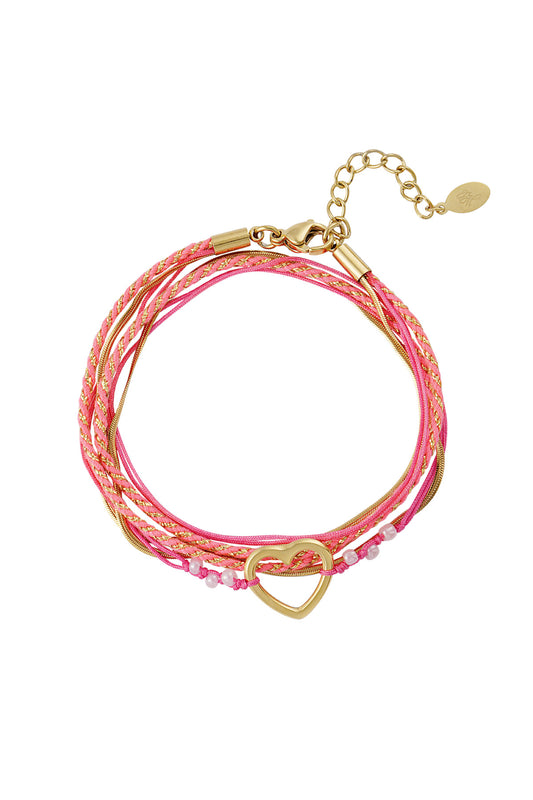 Liefde in Stijl – Roze Statement Armband met Gouden Hartje SA0014