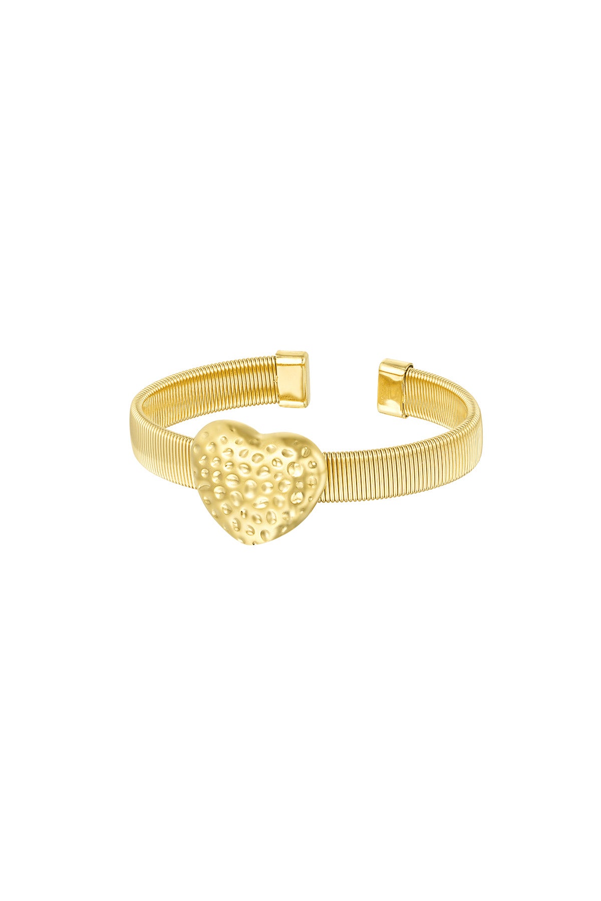 Golden Heart Cuff Armband – Luxe Stainless Steel Armband met Gehamerd Hart SA0021