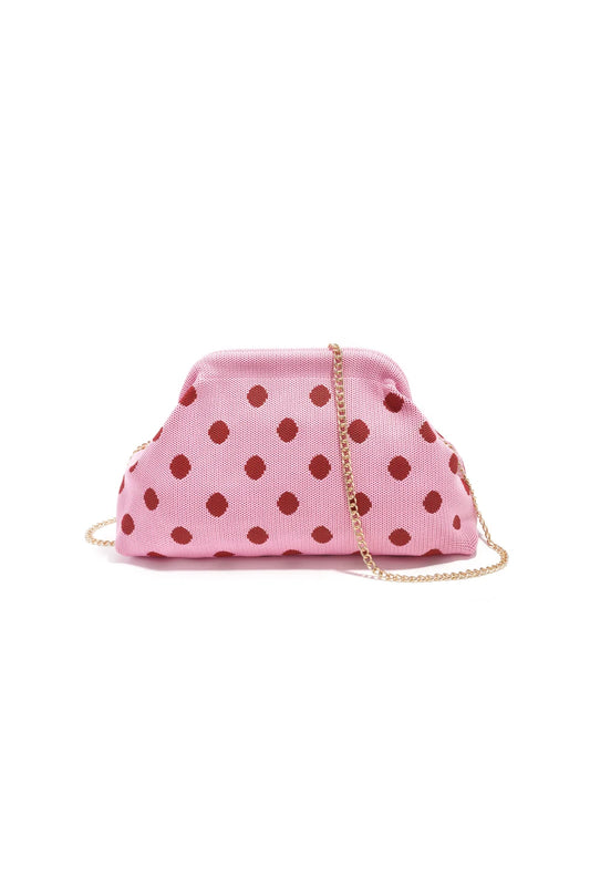 T013 Schoudertas met Roze/Rode polkadot & Gouden Chain Strap