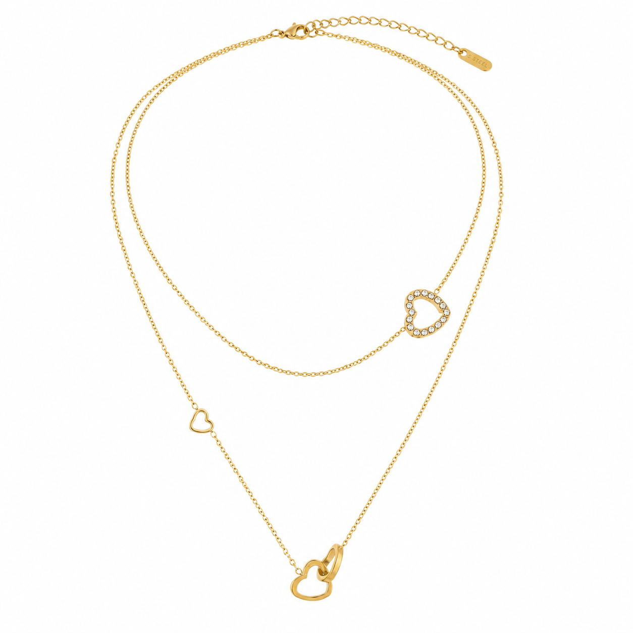 Gelaagde Gouden Hartjes Ketting – Stainless Steel K034