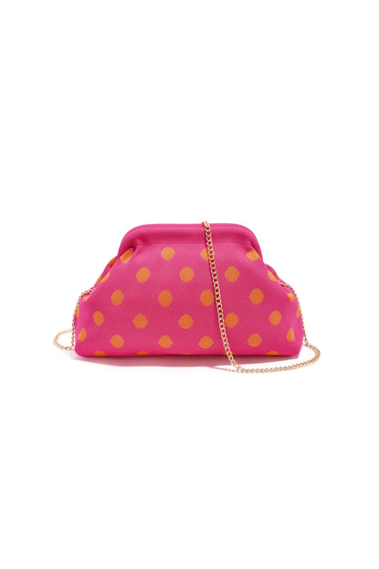 T017 Schoudertas met Roze/oranje polkadot & Gouden Chain Strap