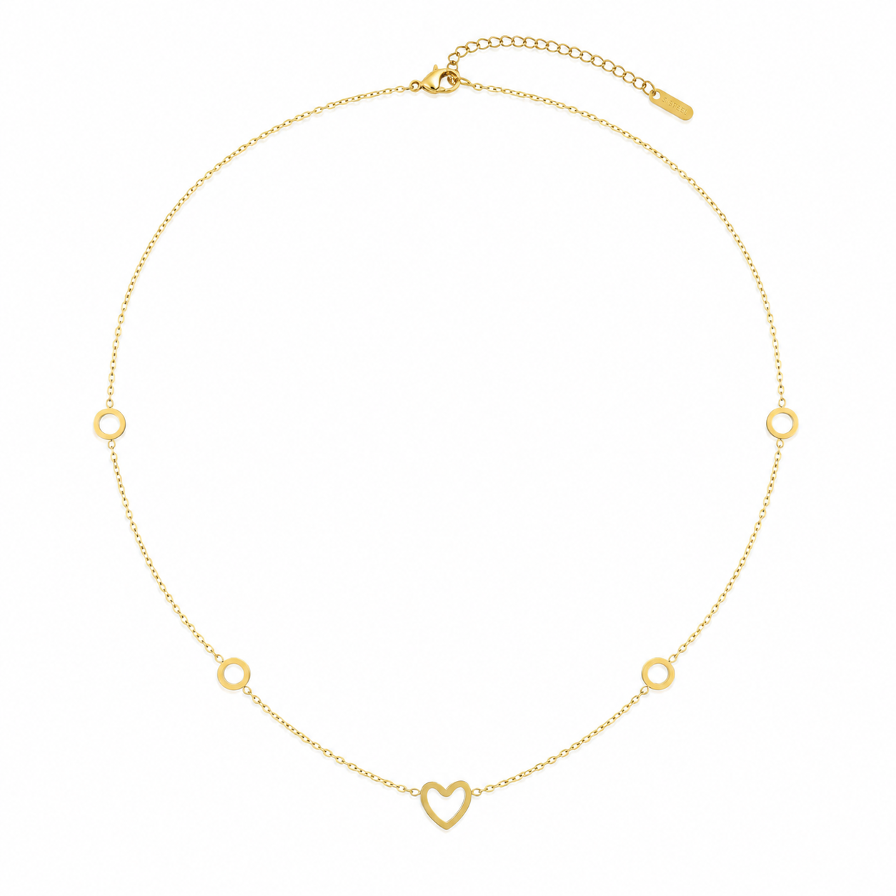 Gouden Hart & Cirkel Ketting – Stainless Steel Ketting K033