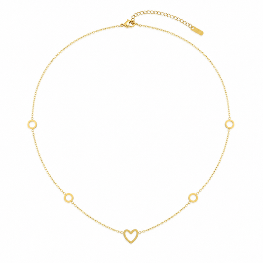 Gouden Hart & Cirkel Ketting – Stainless Steel Ketting K033