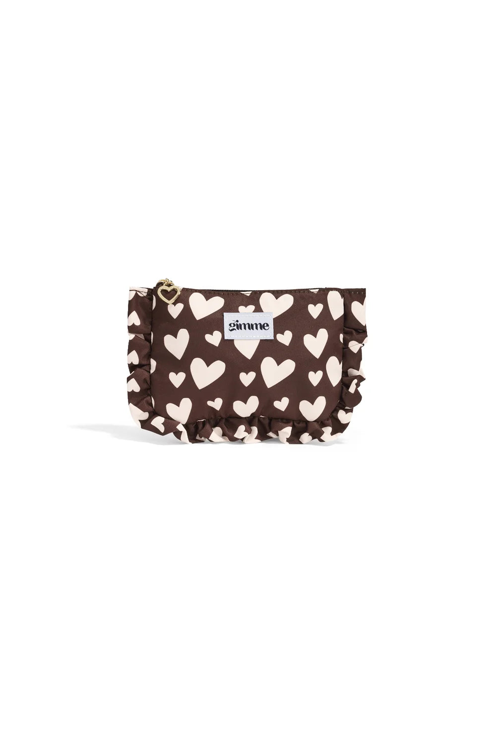 Heart Love Toilettas – Bruine Make-up Tas met Hartjes & Ruffle Details M011