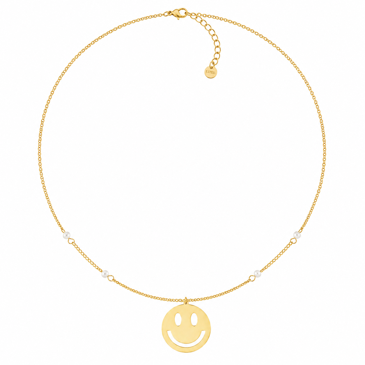 Happy Pearl Smile Ketting – Stainless Steel met Smiley Hanger & Parel Details K022