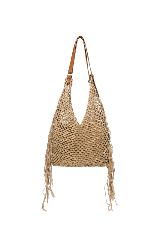 T006 Boho Hobo Tas – Gehaakt Katoen | Zandkleur | Vakantie Must-have
