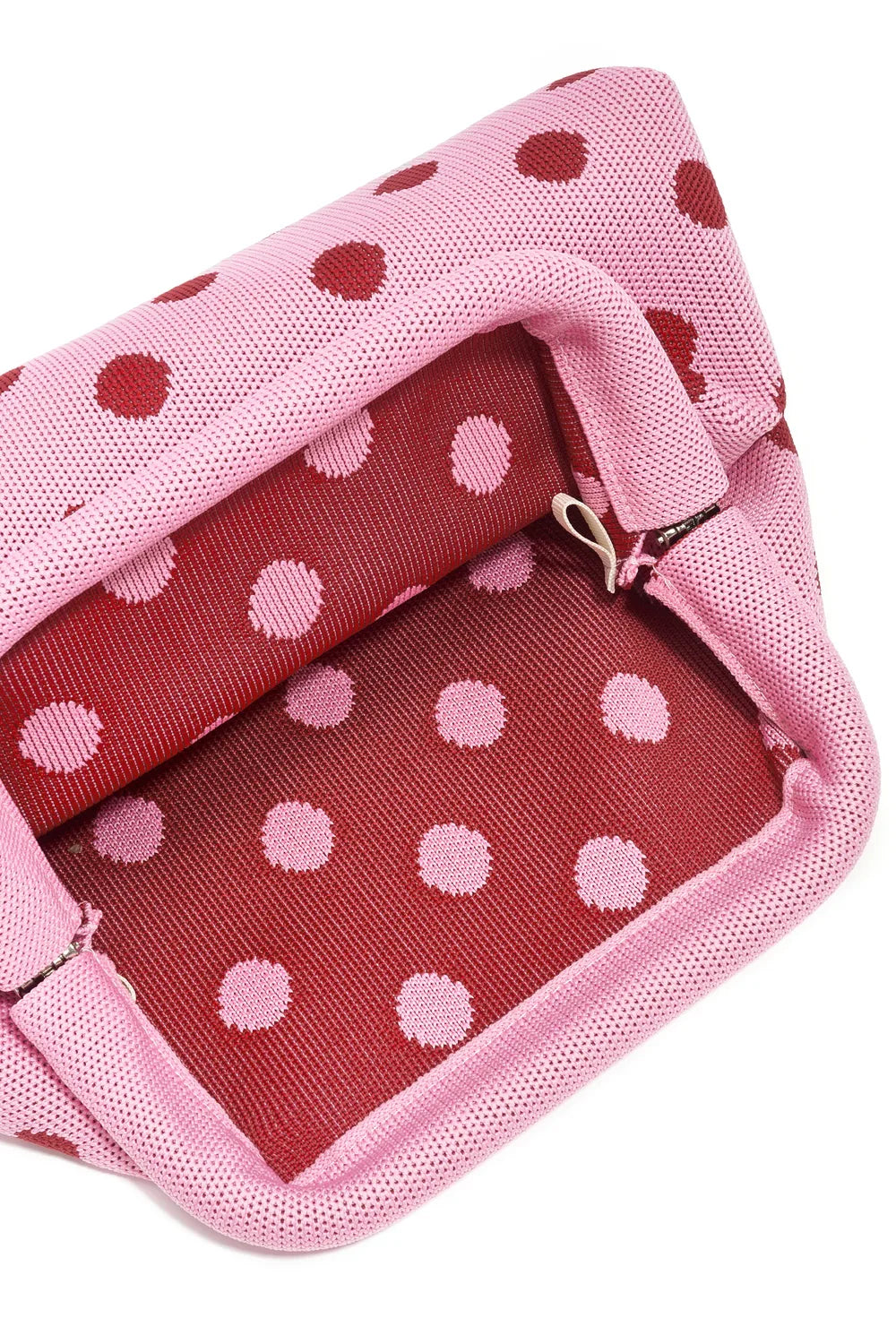 T013 Schoudertas met Roze/Rode polkadot & Gouden Chain Strap
