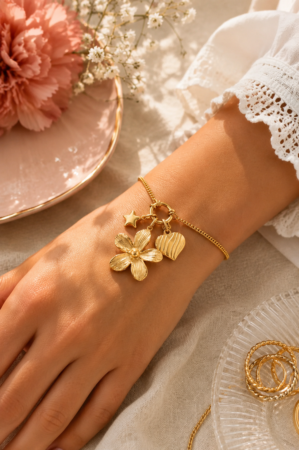 Flower Charm Armband BA019