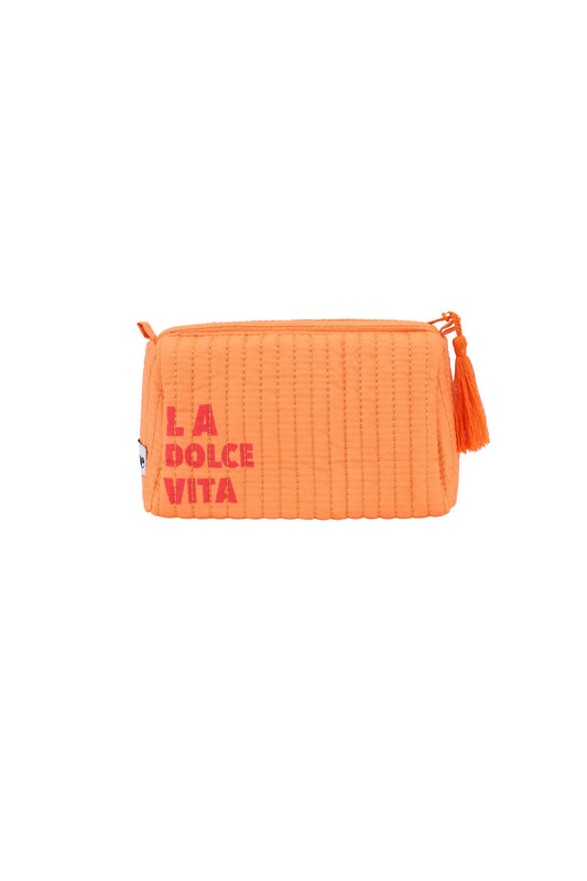 Oranje La Dolce Vita Toilettas – Gewatteerde Travel Bag met Tassel Detail M009