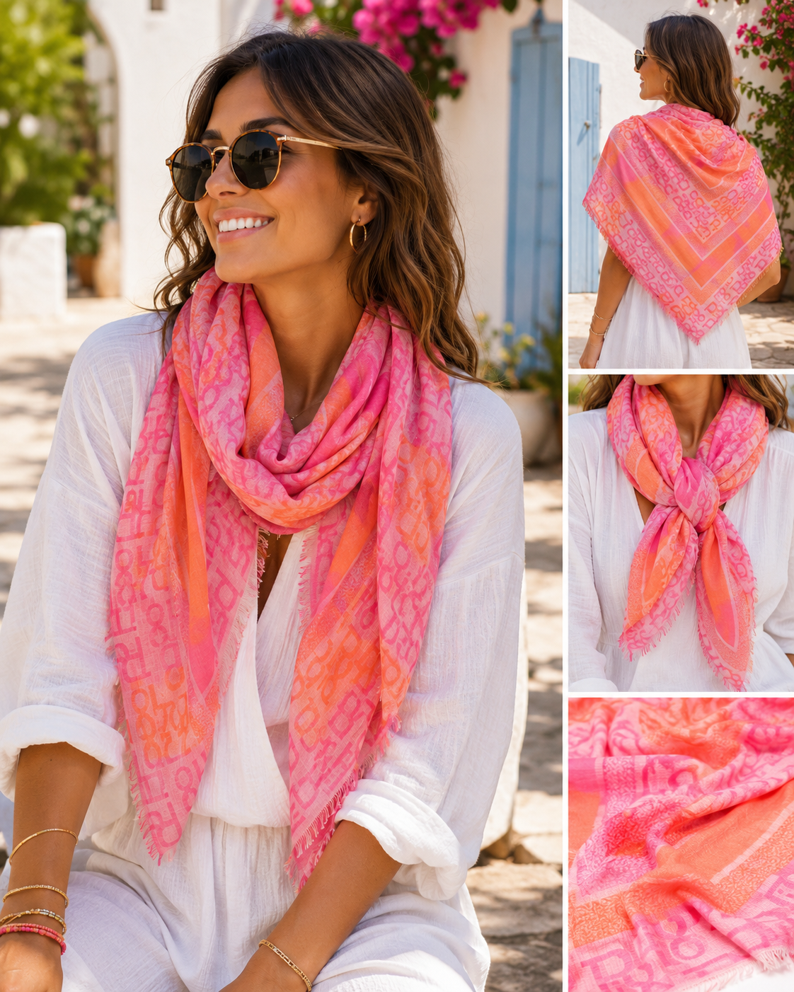 Dunne oranje/roze sjaal beige Z014