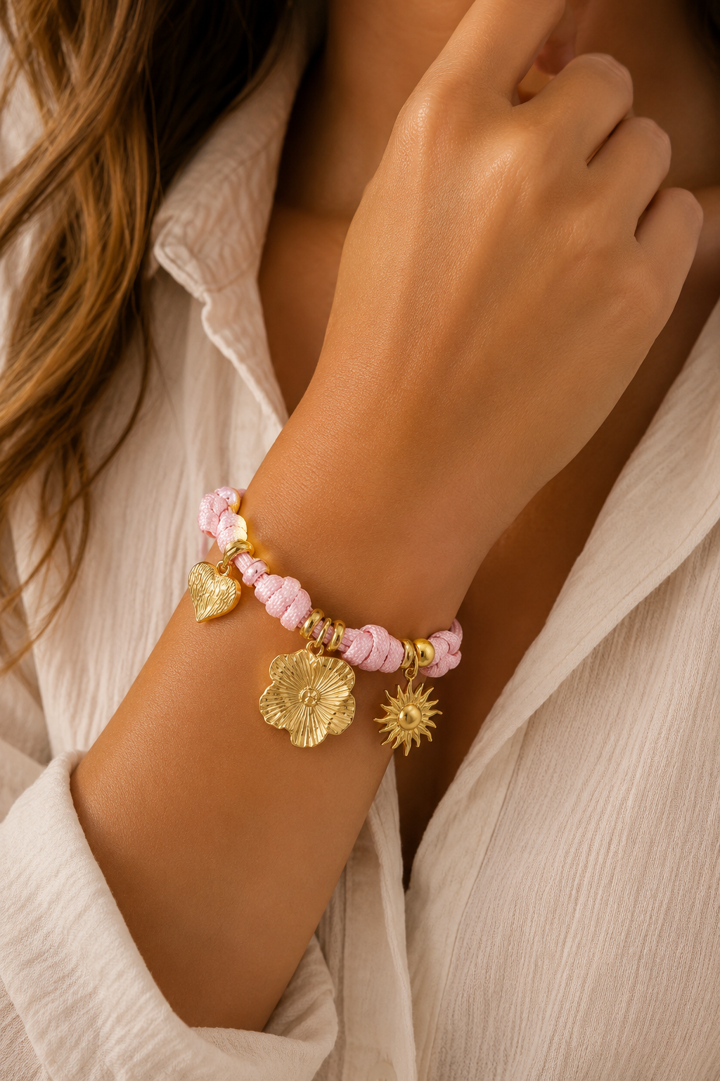 Kleurijke armband licht roze SA005
