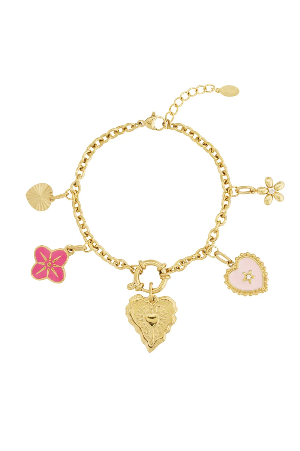Heart & Flower Charm Armband BA010