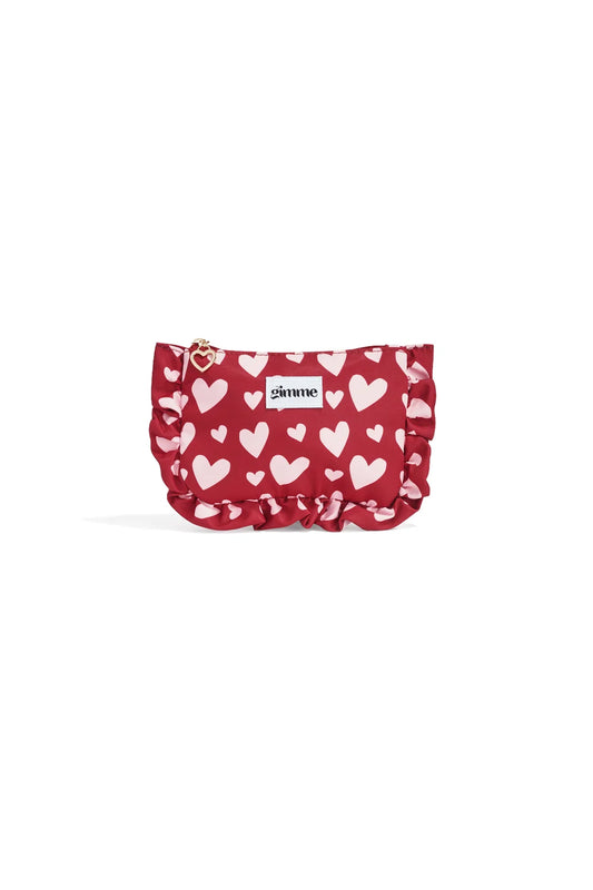Heart Love Toilettas – Rode Make-up Tas met Hartjes & Ruffle Details M010
