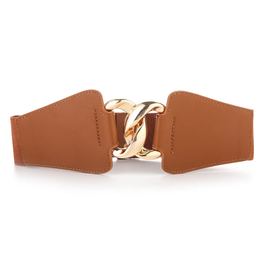Cognac Luxe Taille Riem – Stretch Riem met Gouden Schakelgesp FREE gift F003
