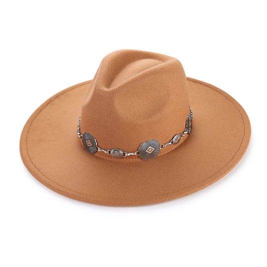 Camel hoed met decoratieve band H005