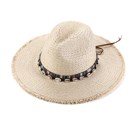 Boho Summer Hoed – Natuurlijke Strolook met Decoratief Koord creme H003
