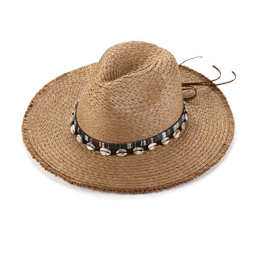Boho Summer Hoed – Natuurlijke Strolook met Decoratief Koord zandkleur H004