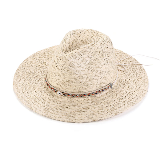 Boho Summer Hoed – Natuurlijke Strolook met Decoratief Koord creme lace H002