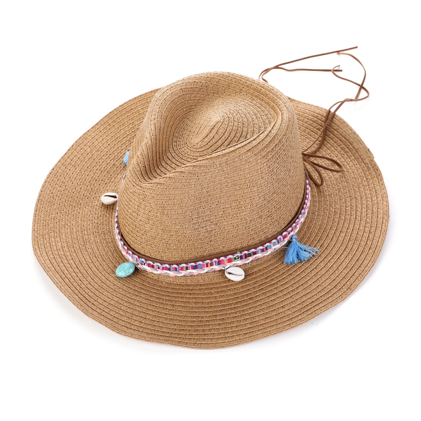 Khaki strohoed met boho details H007