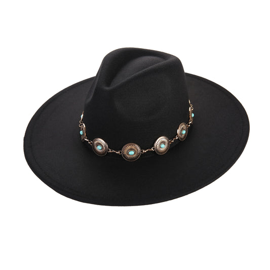 Zwarte hoed met decoratieve band H006