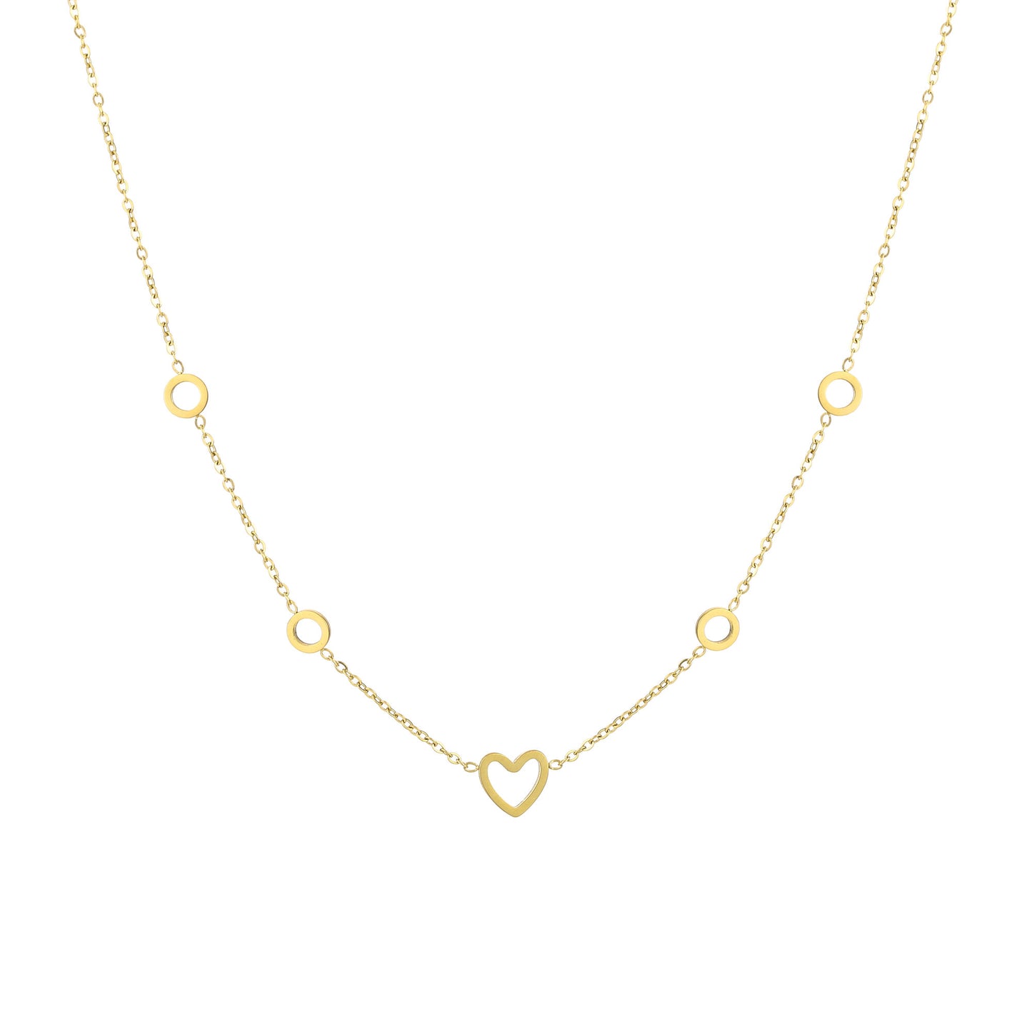 Gouden Hart & Cirkel Ketting – Stainless Steel Ketting K033