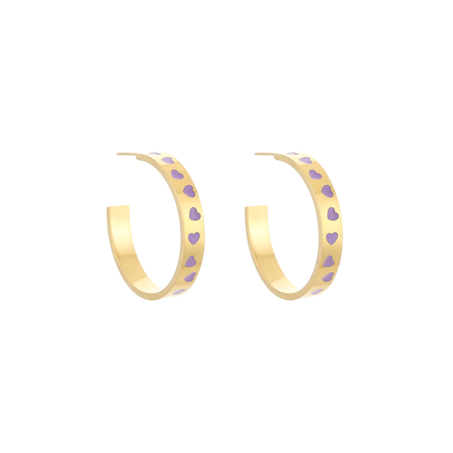 Lavender Love Hoops – Stainless Steel Oorbellen met Lila Hartjes FREE gift F006