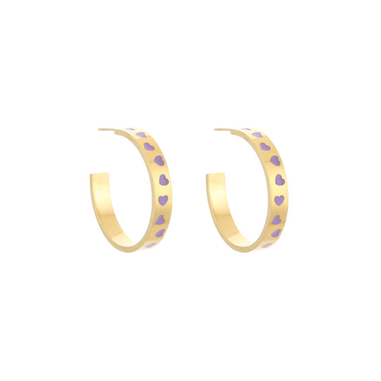 Lavender Love Hoops – Stainless Steel Oorbellen met Lila Hartjes FREE gift F006