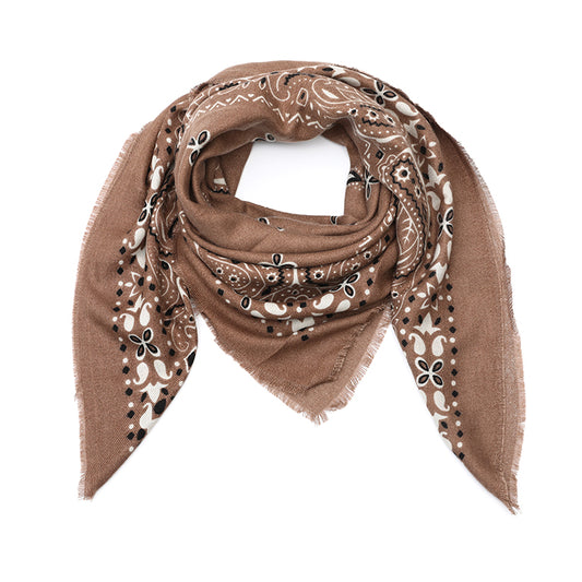 Bohemian Chic – Zachte Sjaal met Paisleyprint Kaki Z016