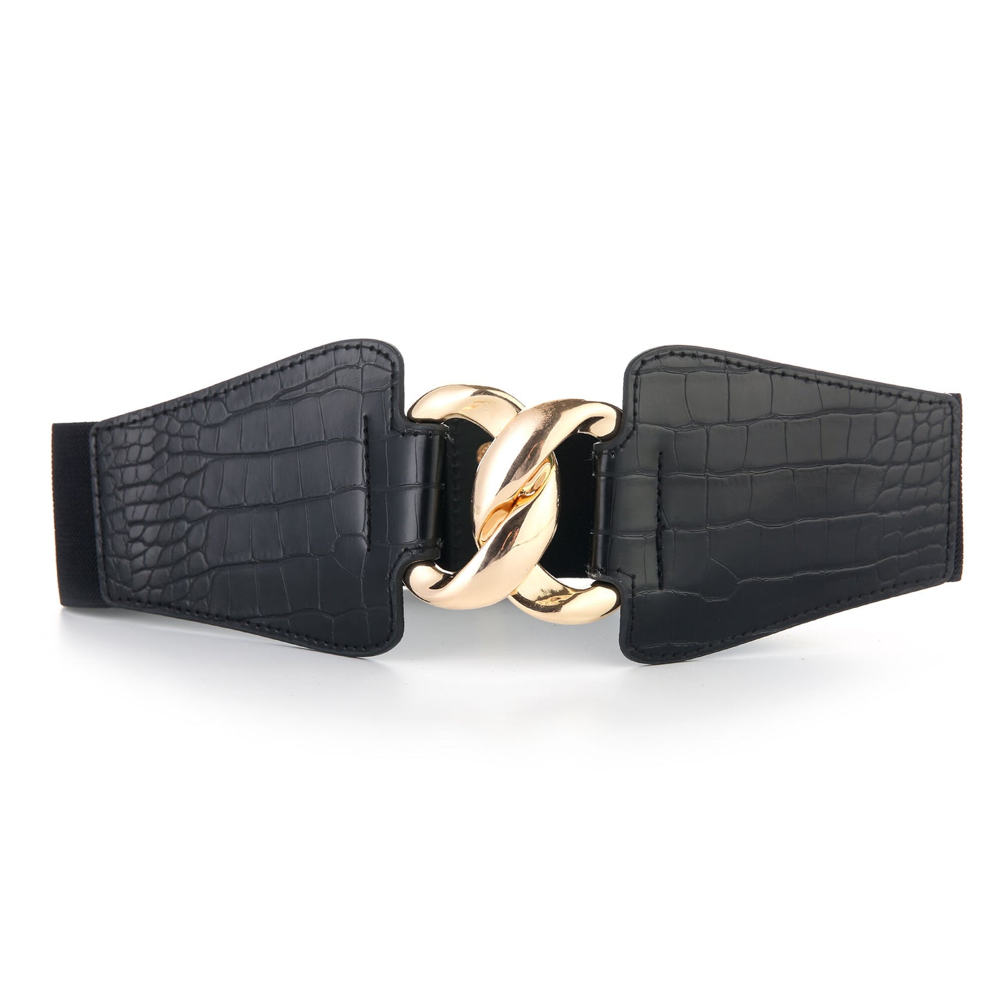 Zwarte Luxe Taille Riem – Stretch Riem met Gouden Schakelgesp FREE gift F004